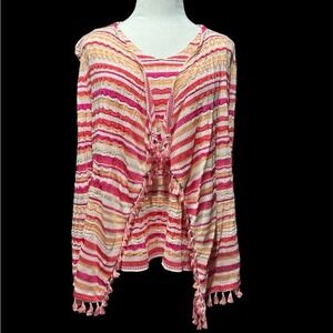 Chicos Wave Stripe Tassel Cardigan Sweater Tank Set Warm Multi Size 2